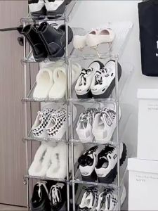 ชั้นวางรองเท้าโปร่งใส ชั้นเก็บ 9 ชั้น วางรองเท้า ยินดีสำหรับการเก็บรองเท้า รองรักษา และใช้งานที่กว้าง