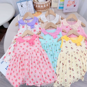 Váy đầm cộc tay tăm lạnh cho bé gái mềm mịn họa tiết xinh xắn 6-16kg năm 2025 dễ thương