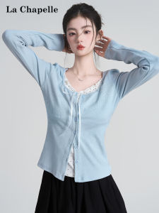 La Chapelle | Bow-Tie Dots Pattern U-Neck Long Sleeve T-Shirt