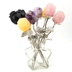 Crystal Carved Rose Flower Natural Stone Amethyst Quartz Black Obsidian Yellow Jade Gemstone Craft Party Home Decoration Gifts
