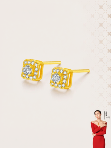 Square Solid Gold Earrings with Embedded Design