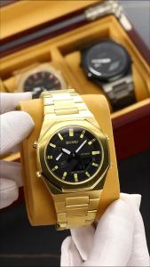 ความงามตลอดเวลา 1816 มัลติฟังก์ชั่นซิงโครนัสการเคลื่อนไหวจอแสดงผลคู่หลายชุดนาฬิกาปลุกสายเหล็กนาฬิกาแฟชั่นอิเล็กทรอนิกส์สำหรับผู้ชายขายส่ง