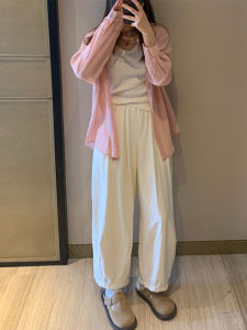 Korean Textured Wide Leg Pants Womens plus Size Short Girls Comfortable Grandmother Style Cotton Blend Casual Trousers