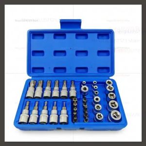 Bộ Cờ Lê Torx 34 Món Đầu Vặn Sao E-Torx Dụng Cụ Cầm Tay Chuyên Nghiệp Thép Hợp Kim S2 Dùng Cho Sửa Chữa Ô Tô Tự Sửa Chữa Kèm Hộp Đựng