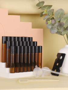 24/pcs 2 3 5 10ml brown glass perfume roller bottle tea color essential oil roller bottle portable travel (gift: tools)