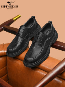 Septwolves Mens Winter Shoes Top Layer Cowhide Casual Derby Business Formal Wide Toe Leather Boots Youth round Toe Rubber Sole