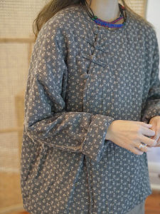 Retro Chinese Style Thin Cotton Linen Womens Winter Jacket Floral Print Cotton Coat with Cotton Filling Zen Style Tea Costume Top