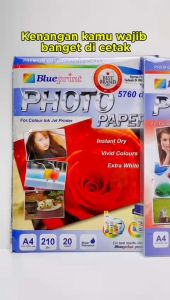 Kertas Foto A4 BLUEPRINT Glossy Photo Paper 210 Micron A4 - 20 Lembar