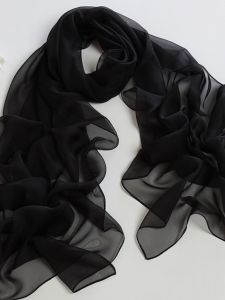 New 2025 Pure Color Silk Scarf Black Long Lightweight Sun Protection Shawl Versatile Spring Autumn Korean Style Womens Scarf