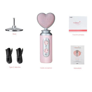 USB Gaming Condenser Mic Pink Heart Design One-Click Mute Gain Control Plug & Play for PC Streamers Gamers and Video Creators
