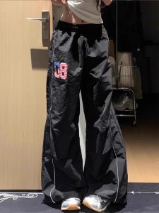 Quần Dài Ống Rộng Phản Quang Phong Cách Đường Phố Cho Nữ Quần Dài Thường Ngày Đa Năng Cạp Chun Mùa Hè 2025