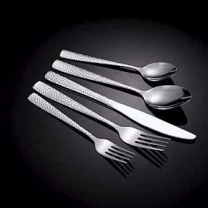 BDO ช้อนส้อมลายค้อน430สแตนเลสสต็อก Water Cube Western Tableware Steak Dessert ส้อมช้อน