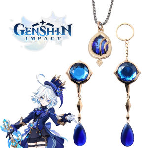 Genshin Impact Water God Furina Gods Eye Keychain Necklace Pendant Cosplay Props Brooch Pin Badge for Women Men Jewelry Gifts