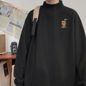 Áo Thun Nam Tay Dài Lót Lông Cừu Dày Hai Mặt Cổ Cao Ấm Áp Mùa Đông Thời Trang Thường Ngày in Họa Tiết Hoạt Hình