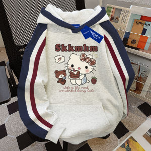American Style Fun Cartoon Print Hoodie Womens Slim Fit Streetwear Long Sleeve Polyester Cotton Blend Hooded Top