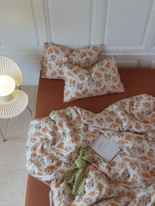 Cute Bear Pure Cotton Bedding Set 1.2m Sheet Duvet Cover Pillowcase Quilt Cover Cartoon Pattern Comfortable Breathable Bed Linens