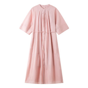 Vimly | Đầm Tay Dài V-Neck Chất Liệu Lyocell Màu Đào Có Nếp