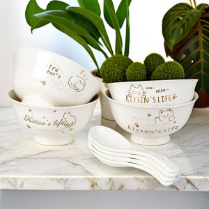 Creative Ceramic Rice Bowl High Footed Anti-Scalding 4.5 Inch Simple Combination Cute Internet Famous Bowl Home Use