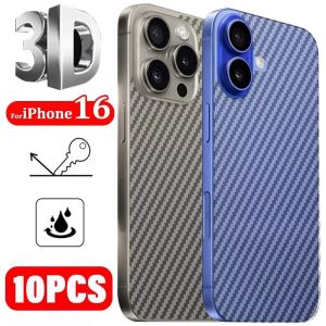 10ชิ้น/เซ็ตคาร์บอนไฟเบอร์สามารถใส่ได้กับ IPhone ฟิล์มบางหลังแบบเต็ม16 16Plus ป้องกันการลื่นป้องกันสติ๊กเกอร์ติดหน้าจอ