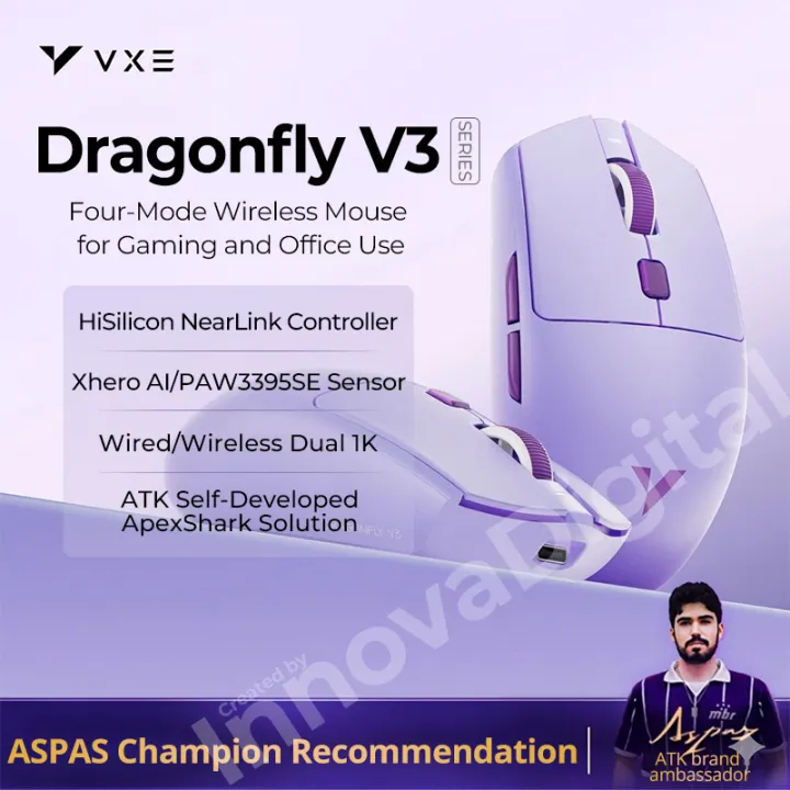 ATK VXE Dragonfly V3 Pro Wireless Gaming Mouse 4-Mode Ultra-lightweight Bluetooth Office Rechargeable E-sports Ergonomic Mice