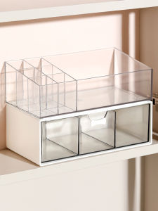 กล่องเก็บของใสอะคริลิกสำหรับโต๊ะทำงาน กล่องใส่เครื่องสำอางแบบลิ่มเลือด ชั้นวางของสำนักงาน กล่องเก็บของสำหรับโต๊ะทำงาน