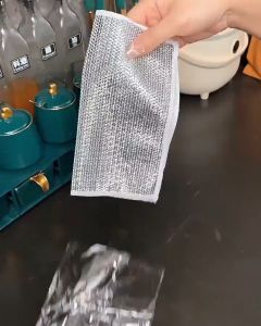 ลวดเงินผ้าล้างจาน ผ้าล้างจาน ตาข่ายล้างจาน  ทําความสะอาด กําจัดคราบ ถ้วย จาน ชาม หม้อ เอนกประสงค์