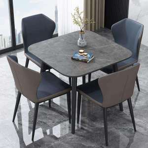 MOLORE | Glossy Rock Panel Square Dining Table for Small Space Casual Use
