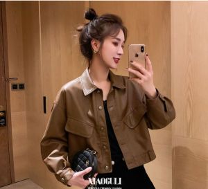 IELGY Áo Khoác Da PU Đường Phố Chiên Rán Thời Trang Cho Nữ