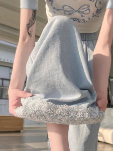 Lace Trim Ice Silk Wide Leg Pants Womens Summer 2025 New Lazy Style Sembach Pants Small Size Nine Point Straight Leg Pants