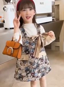 KYII children girls dress two-piece Korean early autumn Long Sleeve suspenders Dress kyii0011