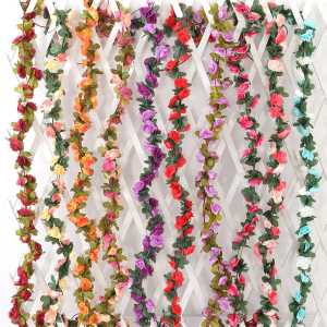 2.3M Artificial Rose Flowers Vine for Garden Wedding Arch Decoration Fake Flowers Home Room Hanging Wall Decor Christmas Rattan DIY Fake Plants Vine