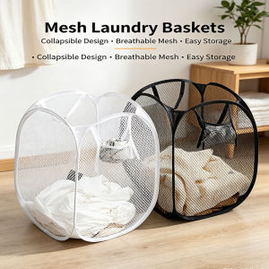 Pop Up Mesh Laundry Hamper Collapsible Dirty Clothes Basket Breathable Mesh Storage Bin for Bedroom Bathroom Dorm Travel