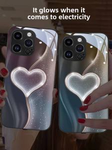 Love Heart Design Phone Case for Samsung S25 S24 plus Ultra Couple Style Full Cover Glass Shell Glowing on Call Cool A52
