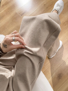 Fashionable French Style High Waist Fleece Blend Straight Wide Leg Pants