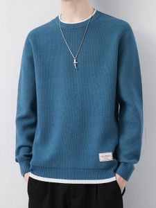 ROMON | Lomond Mens Faux Two-Piece Sweater Winter Thickened Fleece Base Layer Knitted Shirt Trendy Youth Casual Comfortable Long Sleeve