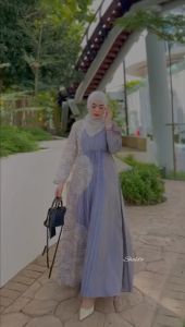 SOFT PURPLE SILK SUTRA DRESS GAMIS SILK SUTRA BATIK CAP PEKALONGAN