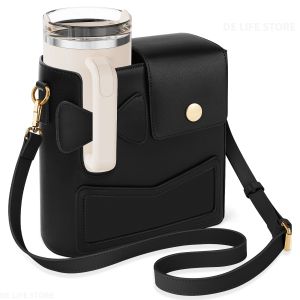 PU Leather Women Crossbody Bag With Adjustable Strap Portable Shoulder Bag Outdoor Water Bottle Handbags For Stanley Cup 40 oz