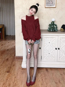 YUEZHONGWEI | New Year Red Off-Shoulder Mock Two-Piece Knitwear
