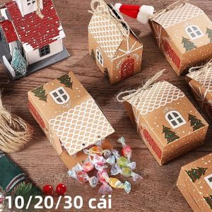 Giáng Sinh Giấy Kraft Hình Ngôi Nhà Hộp Đựng Kẹo 10-30 Chiếc Túi Gói Quà Cho Tiệc Bánh Quy Năm Mới Trẻ Em Tặng Bao Bì