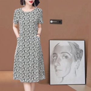 Hangzhou Heavyweight Silk Womens Dress Maternity Summer New Style Large Size Belly Covering Floral Print Midi Dress