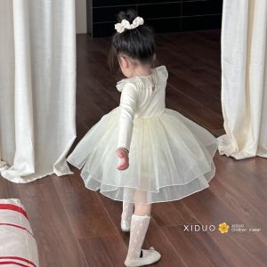 Korean Style Princess Skirt for Girls Birthday Cake Design Lace Collar One Year Old Baby Girl New Design Sensation Mesh Dress