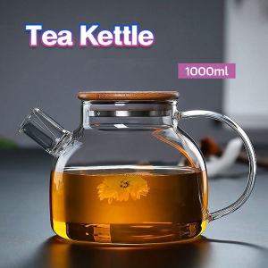 High Borosilicate Glass Tea Pot With Wooden Lid Heat Resistant Tea Pour Kettle Hot Coffee Teapot 1000ml