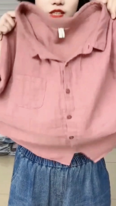 Retro Solid Color Blouse for Women Plus Size Korean Style Loose All-match Lapel Shirt L2548