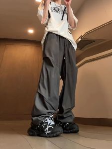 White Ice Silk Mens Summer Thin Quick Dry Pants Drapey High-End Straight Casual Trousers Fashionable Loose Fit Leisure Trousers