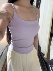 เสื้อกั๊กสายเดี่ยวสีม่วงอินทรีย์พร้อมแผ่นเสริมหน้าอกแบบอินเทigrateสำหรับผู้หญิง ฤดูร้อน 2024 ดีไซน์หลังสวยงาม เสื้อชั้นในแบบสวมสบาย