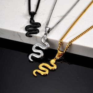 Kemstone Hip Hop Stainless Steel Snake Pendant Necklace for Men Gold Silver Black Options