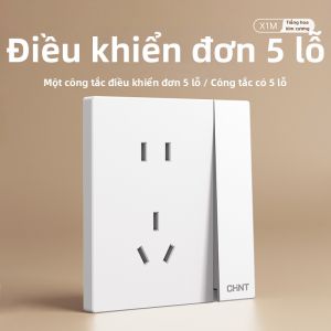 CHNT | Ổ Cắm Tường 1 Công Tắc 5 Cổng Đa Lỗ 6C Màu Kem
