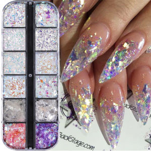 12 Grids Iridescent Nail Glitter Flakes Holographic Irregular Aurora Sparkle Sequin Sparkling Manicure Decoration Accessories