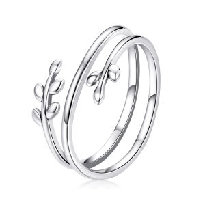 BAMOER Adjustable Open Ring 925 Sterling Silver New Trendy Multilayer Leaf Ring for Women & Girls Silver Ring Jewelry Gift SCR755