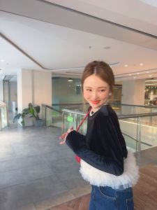 Elegant Black Velvet Patchwork Mesh Skirt Design Sense Shirt Womens Fashion Korean Style Commute Long Sleeve round Neck Shirt